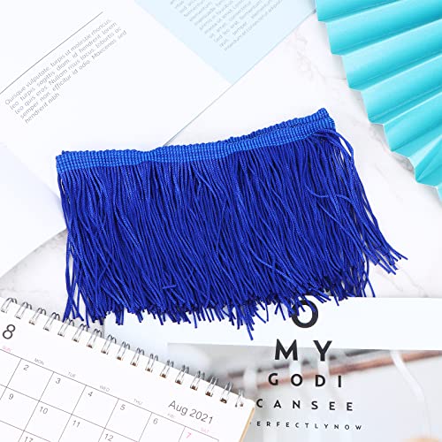 8 Inch Wide Fringe Tassel Trim Lace 10.9 Yard Polyester Fringe Trim Lace Polyester Tassel Multi-Colored Fringe for DIY Latin Dress Sewing Stage Clothes Curtains Lamp Shade Decor(Lake Blue)