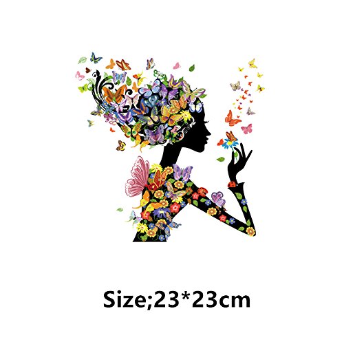 ESH7 1Pcs 23X23cm Butterfly Beauty DIY Girls Iron on Patches Jacket T-Shirt Grade-A Thermal Transfer Patch for Clothing
