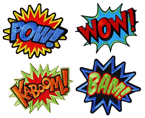 Graphic Dust POW! Wow! BAM! Kaboom! Superhero Boom Bang Embroidered Iron on Patch Comic Pow Wow Kaboom Sound Effect Backpack Cartoon Jean Jacket Camping Adventure Cute