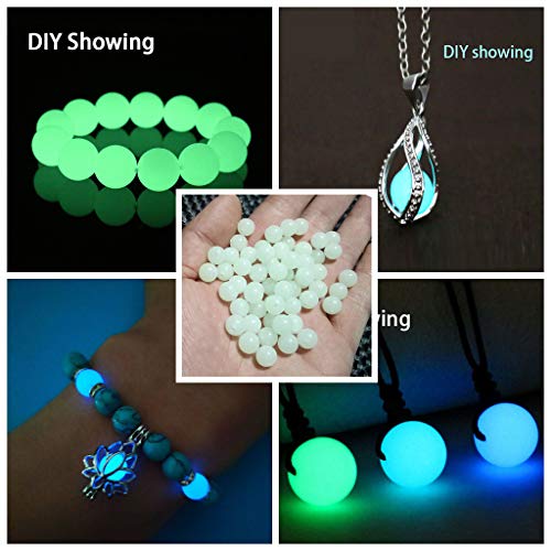 Luminous Solar Stone Beads Grow in The Dark Growing Loose Bead 8mm 100pcs Blue Green Mixed with Hole DIY Charm Smooth Beads for Bracelet Necklace Earrings Jewelry Making Decoration(Multicolored, 8mm)