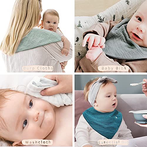 Konssy Muslin Baby Bibs 8 Pack Baby Bandana Drool Bibs 100% Cotton for Unisex Baby, 8 Solid Colors Set for Teething and Drooling