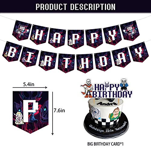 Undertale Party Decorations,Birthday Party Supplies For Undertale themed Game Includes Banner - Cake Topper - 12 Cupcake Toppers - 18 Balloons - 50 Undertale Stickers