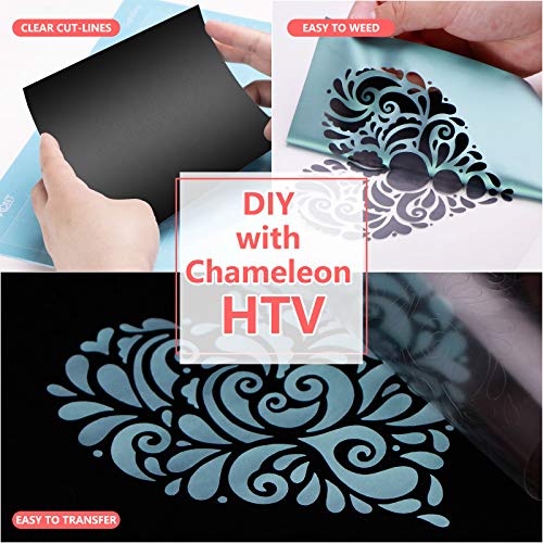 HTVRONT Chameleon HTV Vinyl Roll Heat Transfer Vinyl, 12"x10FT Iron On Vinyl for T-Shirt Chameleon Gradient Change Color PU HTV Sheet for Cricut, Silhouette Cameo