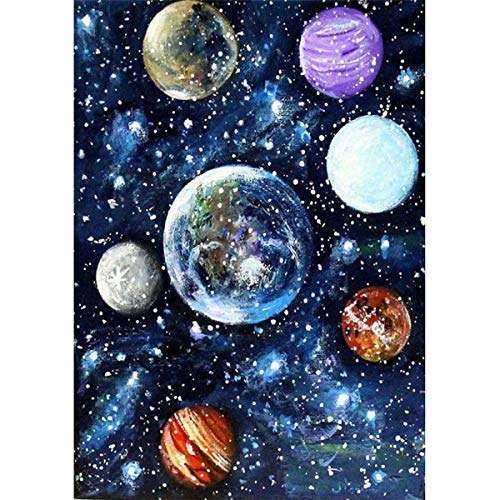 Lxmsja DIY 5D Diamond Painting Square Full Drill Diamond Art by Numbers Kit, Square Diamond Painting, Universe Diamond Painting Kit for Adult, Diamonds Embroidery for Wall Decor Planets 11.8X15.7inch