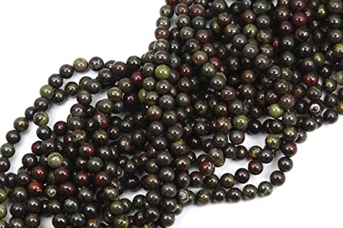 Qiwan Natural Round Loose Beads Jewelry Making DIY Bracelet Necklace Material 1 Strand 15 Inches (10mm, Natural Dragon Blood Jasper Gemstone)