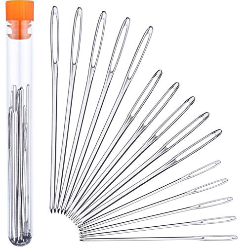 15 Pieces Blunt Needles Steel Large-Eye Yarn Knitting Needles Sewing Needles, Extra Large-Eye Yarn Sewing Needles, Clear Bottle, Suitable for Crochet Projects, Silver, 3 Sizes