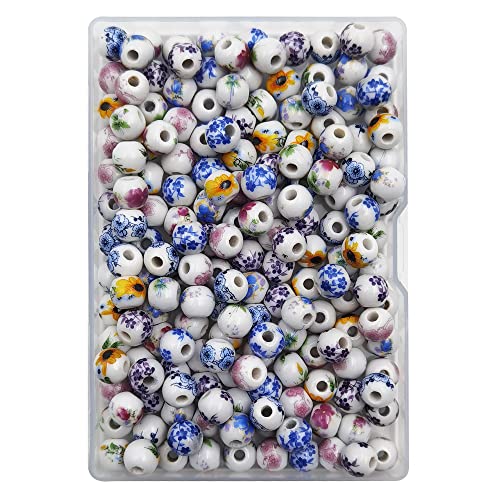 INSPIRELLE 180 Pieces Porcelain Beads Chinese Round Ceramic Beads 8mm for Handmade Jewelry Making Bracelets Necklace Making, Flower