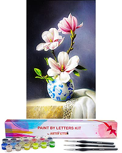 Artsy Etta Paint by Number for Adults Beginners with Letters - Adults' Paint-by-Number Kits - Paint by Numbers Flowers - Easy DIY Acrylic Painting on Canvas, Sip & Craft Art Set
