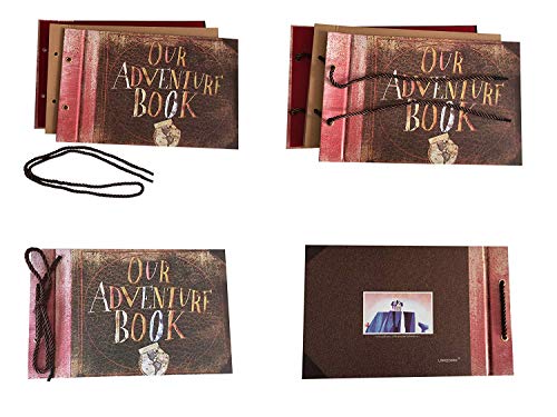LINKEDWIN Our Adventure Book, Pixar Up Themed Scrapbook with Movie Postcards, Wedding and Anniversary Photo Album, Memory Keepsake, 11.6 x 7.5 inch, 80 Pages (Light Brown Pages)
