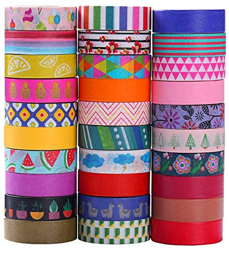 Ninico 30 Rolls Washi Tape Set - 10mm Wide, Colorful Flower Style Design, Decorative Masking Tape for DIY Craft Scrapbooking Gift Wrapping