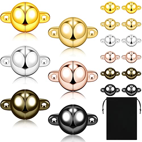 48 Pcs Jewelry Magnetic Clasps, Necklace Clasp, Magnetic Jewelry Clasps for Bracelets, Round Jewelry Magnetic Bead Clasp for Bracelet Necklace Jewelry DIY Making, 6 Colors
