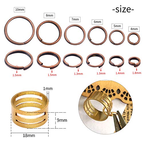 Iron Split Rings, 1 Box (100g) 6 Sizes Double Loop Jump Ring Small Split Key Rings Connector with a Jump Ring Opener Tool for DIY Jewelry Making - Red Copper,Diameter : 4-10 mm