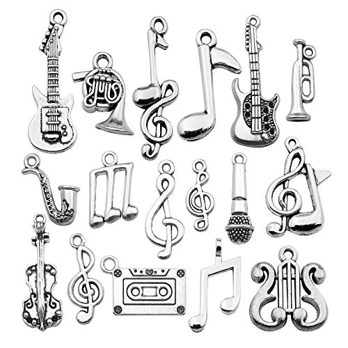 WOCRAFT 50pcs Wholesale Bulk Lots Instrument Music Notes Charms for Jewelry Making Mixed Smooth Tibetan Silver Metal Charms Pendants DIY for Jewelry Making Necklace Bracelet and Crafting (M354)