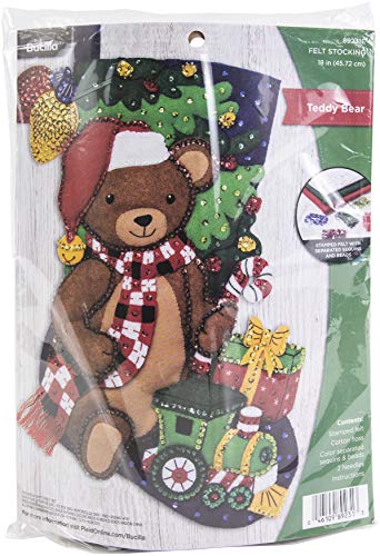 Bucilla Felt Applique Christmas Stocking Kit, 18", Teddy Bear
