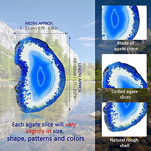 16 Pieces Polished Agate Slices Drilled Agate Pendants Natural Agate Stone Slices Colorful Irregular Agate Slices for Craft Windbell DIY Jewelry Making (Blue)