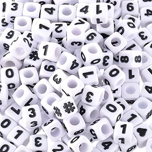 Souarts 300pcs 7x7mm Letter-Beads, Acrylic Number Beads for Bracelets, Plastic White Black Cube Shape Loose Beads DIY Jewelry Bracelet Making Supplies