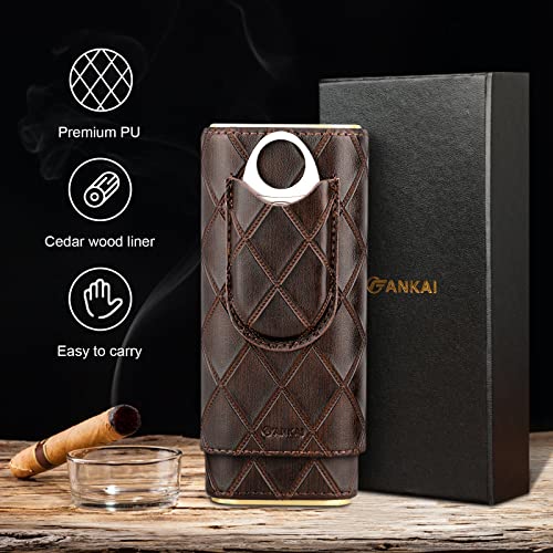 FANKAI Cigar Case with Cigar Cutter-PU Leather Cigar Humidor-Travel Cigar Accessories with Cedar Wood Lining-Cigar Box for 2-4 Cigars