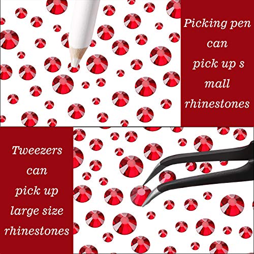 2000 Pieces Flat Back Gems Round Crystal Rhinestones 6 Sizes (1.5-6 mm) with Pick Up Tweezer and Rhinestones Picking Pen for Crafts Nail Face Art Clothes Shoes Bags DIY (Dark Red)