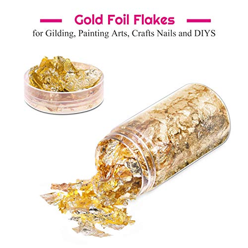 Gold Flakes for Resin, Paxcoo Gold Foil for Nails, Gold Foil Flakes Imitation Gold Leaf for Jewelry Resin, Nails and Jewelry Making, 5 Grams