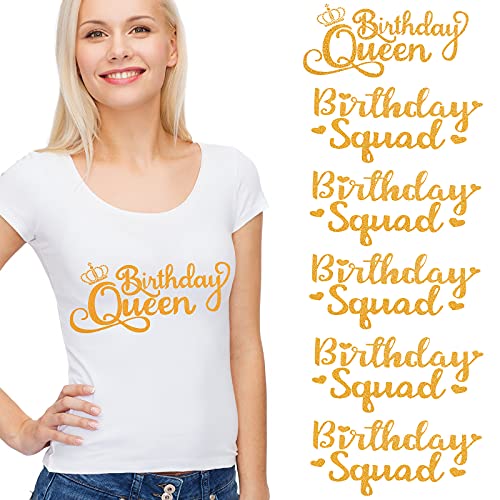 15 Pieces Golden Birthday Queen Squad Shirts Birthday Team Group Shirts Decal for Shirts Iron On Heat Transfer Vinyl for Women Set