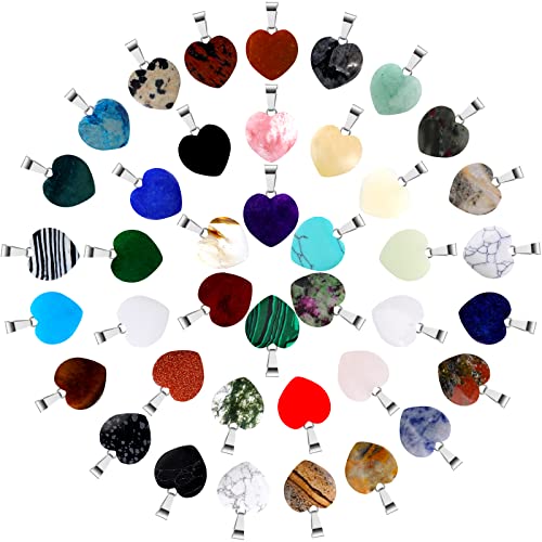 100 Pcs Natural Crystal Charms Bulk Assorted Stone Pendant Gemstone Pendants Charms Crystal Pocket Carved Quartz Chakra Reiki Beads Decor for Jewelry Making DIY Necklace Bracelet(Heart Style)