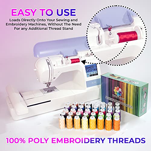 Embroidery Machine Thread Set, Polyester Sewing Thread Kit | Compatible with Brother, Babylock, Janome, Singer, Pfaff, Husqvarna and Bernina Machine | 63 Colors 550 Yards Per Spool Cone