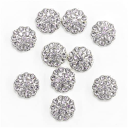 50 pcs Rhinestone Crystal Decorations Round Accessory Alloy Flatback Embellishments for Crafts Handmade Button Brooch Wedding Bouquet Hair Bow Flower Decorations 10mm (Silver)