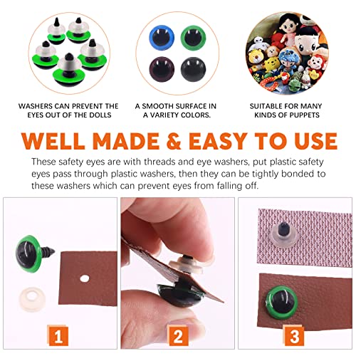 Rustark 224 Sets Plastic Safety Eyes Stuffed Crochet Eyes Craft Doll Eyes Kit with Washers for DIY Crafts Projects 10 12 14 16 18mm Green Blue Black Bronze