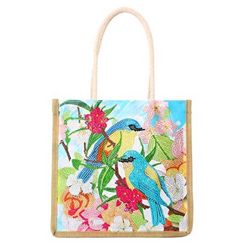 QIDS DIY Diamond Painting Tote Bag Aesthetic for Women Shoulder Bag Handbags Handmade 5D Diamond Art Bag for Adults Reusable Medium (Birds), Q0022