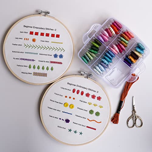 Beginners Embroidery Stitch Practice kit, 3 Sets Embroidery Kit to Learn 30 Different Stitches for Craft Lover Hand Stitch with Embroidery Fabric with Embroidery Skill Techniques