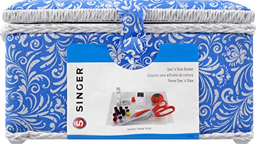 SINGER 07228 Sewing Basket with Sewing Kit, Needles, Thread, Pins, Scissors, and Notions, Deliah Scroll