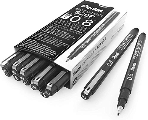 Pentel Arts Pointliner Drawing Pen, 0.8mm, Black Ink, Box of 12 Pens (S20P-8A)