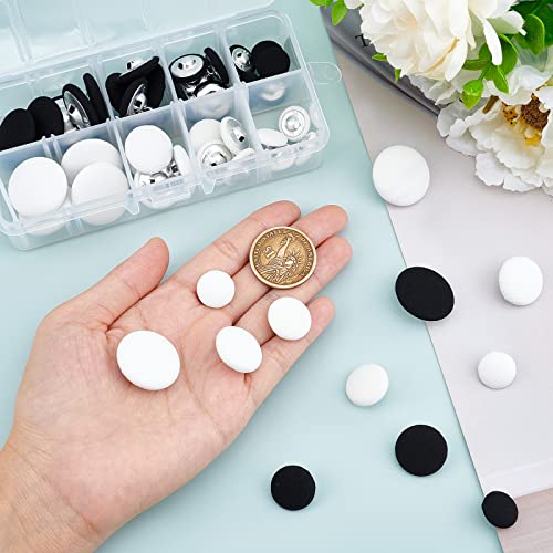 PH PandaHall 48pcs 4 Size Flatback Fabric Covered Button Black White Fabric Metal Shank Buttons Craft Buttons for Suits Gowns Blouses Shirts DIY Sewing(14mm, 17mm, 19mm, 25mm)