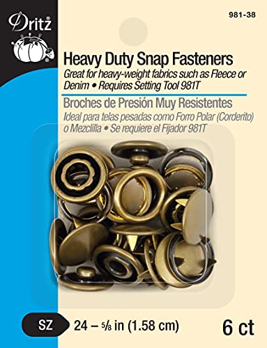 Dritz 981-38 Heavy Duty Snap Fasteners, Antique Brass, Size 24 (5/8-Inch) 6-Count
