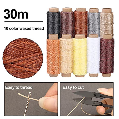 Leather Working Tools Leather Craft Kit and Supplies Upholstery Repair Kit with Waxed Thread Stitching Groover Awl for Punch Stitching, Leather Sewing and DIY Craft Making