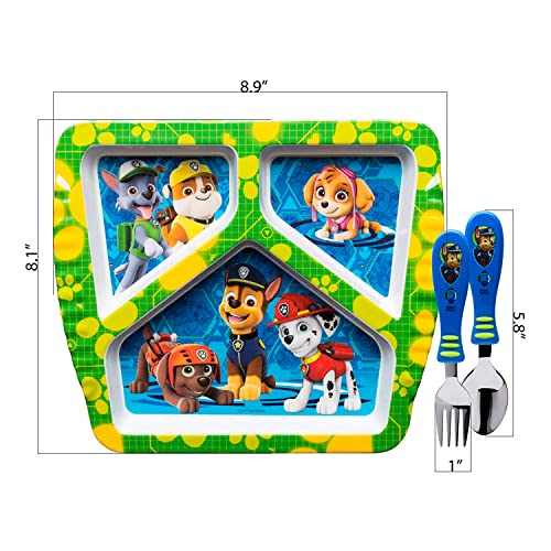 Zak Designs Paw Patrol Dinnerware Set Includes Melamine 3-Section Divided Plate and Utensil Made of Durable Material and Perfect for Kids, 3 Piece Set, Paw Patrol Boys 3pc