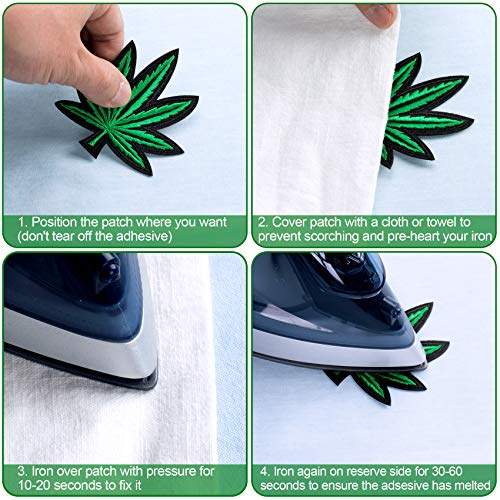 PAGOW 20 Pieces Pot Leaf Patches Embroidery, Hippie Retro Weed Sew-on Patch for Clothing Dress Hat Pants Shoes Curtain, Green Weed Leaf Iron on Patch DIY Craft Decoration