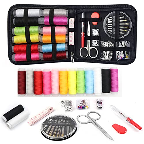 ZPYOU Sewing Kit, Zipper Portable Mini Sewing Set for Adults, Kids, Traveler, Emergency, Family Repair, with 12 Color Thread, Scissors, Needles, Tape Measure and Other Accessories, ZP04-YC022