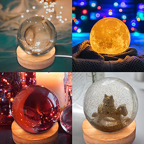 KHTAA 4PCS Large Sphere Light Resin Molds LED Silicone Molds for Resin with Wooden Lighted Base Round Crystal Lamp Silicone Molds for Resin Art,Home Decor