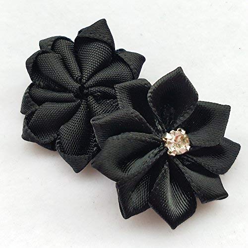 Chenkou Craft Black 40pcs 28mm(1 1/8") Ribbon Flowers Bows Rhinestone Wedding Ornament Appliques