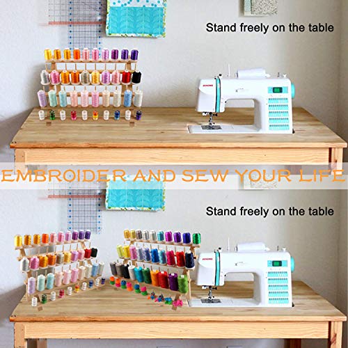 New Brothread 4X60 Spools Wooden Thread Rack/Thread Holder Organizer with Hanging Hooks for Embroidery Quilting and Sewing Threads
