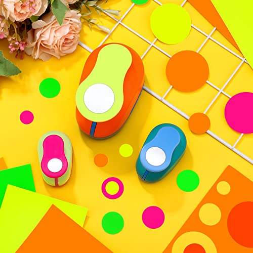 Chengu 3 Pieces Circle Punch 2 Inch 1 Inch 5/8 Inch Paper Punchers Craft Scrapbook Paper Punch (20 Pcs Paper)