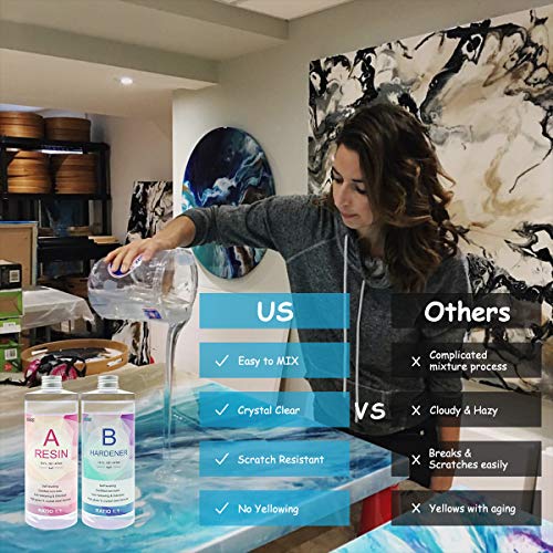 Epoxy Resin - 17OZ Upgraded Crystal Clear Epoxy Resin Kit for Art Coating & Casting Jewelry River Table Countertop Cheeseboard Wood Canvas Painting UV Resistant & Food Safe Craft Resin Starter Kit