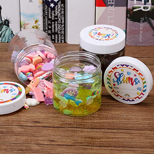 Habbi 24 Pack 6oz Slime Containers with Lids Plastic Jars Containers for Slime with White Water-Tight Lids and Stickers Mini Storage for DIY Slime Making, Candy, Beads, Art Crafts, Lotion