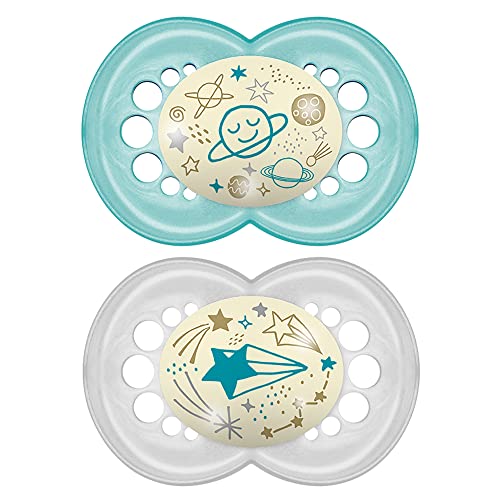 MAM Night Pacifiers (2 Count), MAM Pacifiers 6+ Months, Best Pacifier for Breastfed Babies, Glow in The Dark Pacifier, Baby Unisex Pacifier, 6-16 (Pack of 2)