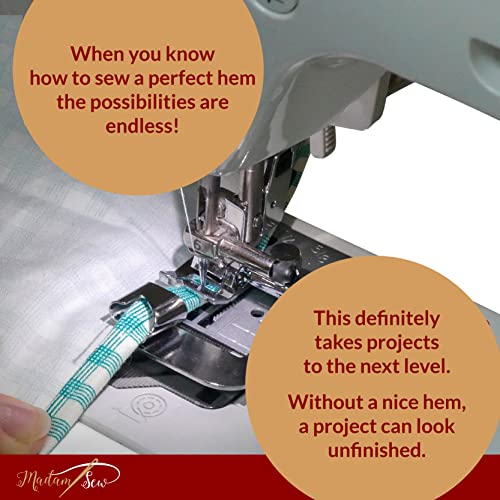 Madam Sew Rolled Hem Presser Foot Set – 3 Piece Wide Hemmer Foot Kit Includes 1/2”, 3/4" and 1” Presser Feet – Compatible with Singer, Brother, Babylock, Euro-Pro, Janome and More