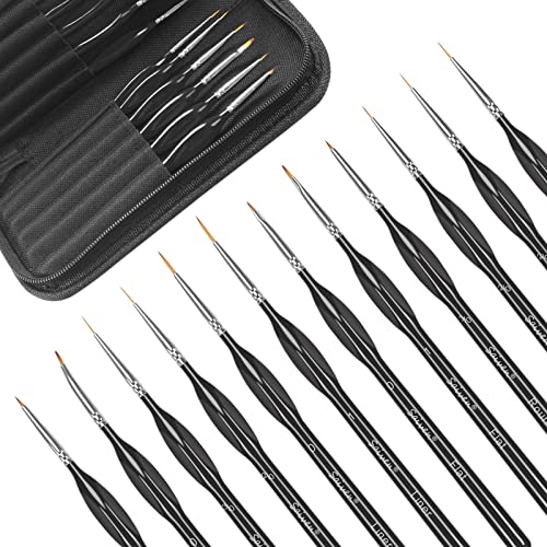 Miniature Detail Paint Brush Set-12pcs Micro Professional Fine Oil Paint Brushes with Storage Bag, Watercolor Face Painting Brushes Set for Acrylic,Oil,Watercolor,Face,Scale Model Painting (Black)