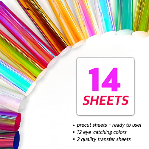 Stardustworkx Holographic Vinyl - 14 Sheets 12"x10" Holographic Permanent Vinyl for Cricut - Easy to Weed & Transfer Iridescent Craft Adhesive Vinyl Sheets