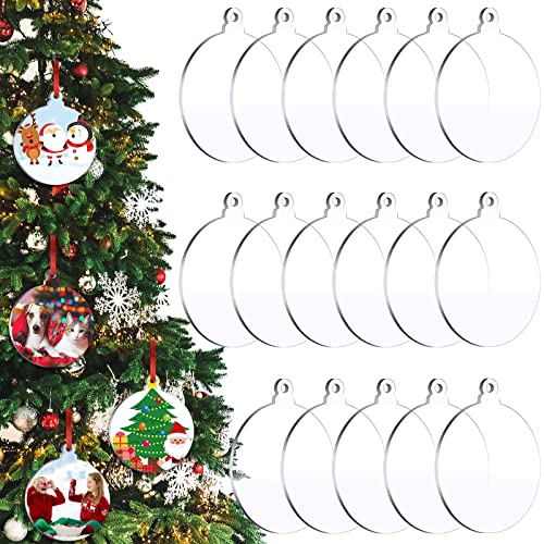 50 Pieces 3 Inch Acrylic Christmas Keychain Blanks Transparent Circle Clear Acrylic Christmas Ornament Blanks Christmas Ornaments（Classic Style, 50 Pieces）