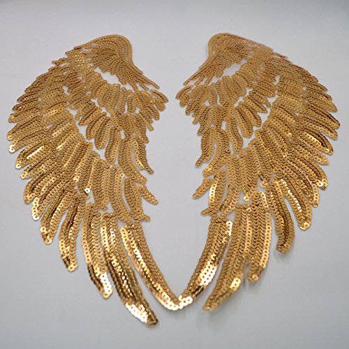 Kennedy Sequins Large Angel Wings Patches Decorative Iron on Sew on Big Patches for Jacket Jeans DIY, Gold